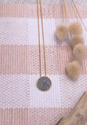 Επίχρυσο Κολιέ Κυκλάκι Γκρι