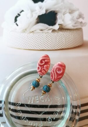 Σκουλαρίκια Σομόν με Κεραμική Χάντρα