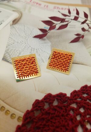 Σκουλαρίκια με Κέντημα Πορτοκαλί Εκάι