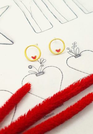 Σκουλαρίκια Κόκκινες Καρδιές σε Κρίκο