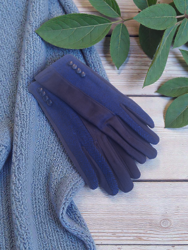 Γάντια Μπλε με Μοτίβο Ψαροκόκκαλο