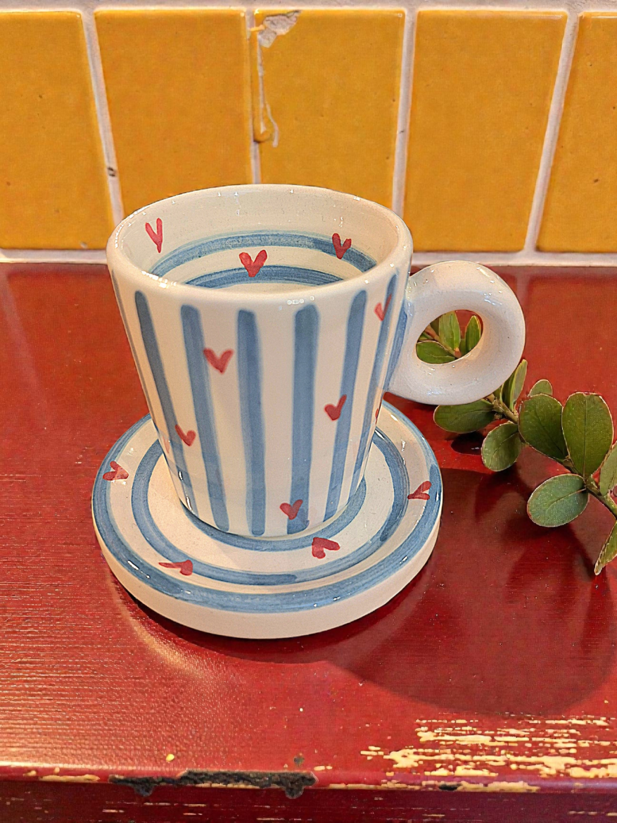 Κεραμικό Σετ για Εσπρέσο Γαλάζιες Ρίγες