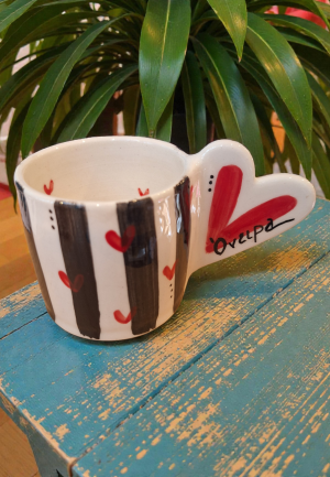 Κεραμικό Κουπάκι Εσπρέσο Ρίγες και Καρδιές