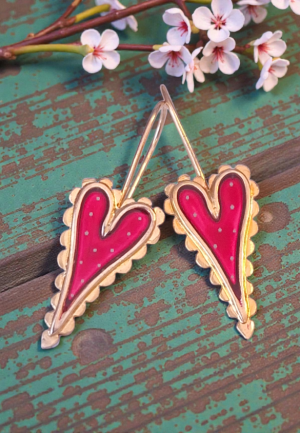 Σκουλαρίκια Καρδιές Polka Dots in Red