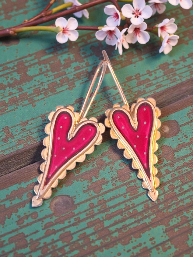 Σκουλαρίκια Καρδιές Polka Dots in Red