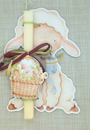 Λαμπάδα Προβατάκι με Διακοσμητική Πλάτη