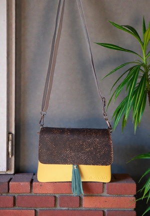 Δερμάτινη Τσάντα Animal Print with Tassel - Yellow