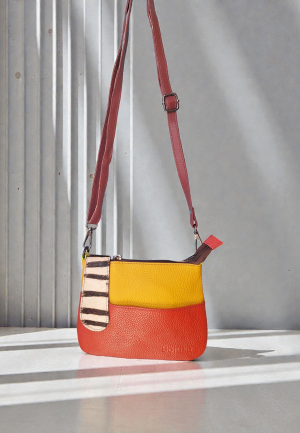 Δερμάτινη Τσάντα Δίχρωμη - Πορτοκαλί με Κίτρινο