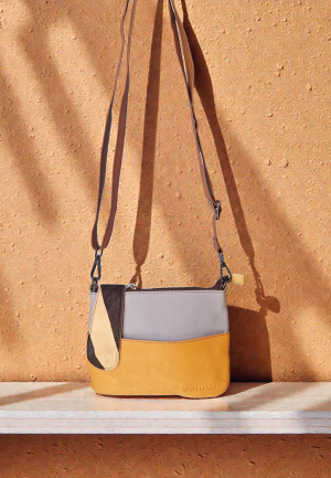 Δερμάτινη Τσάντα Δίχρωμη - Μουσταρδί με Γαλάζιο