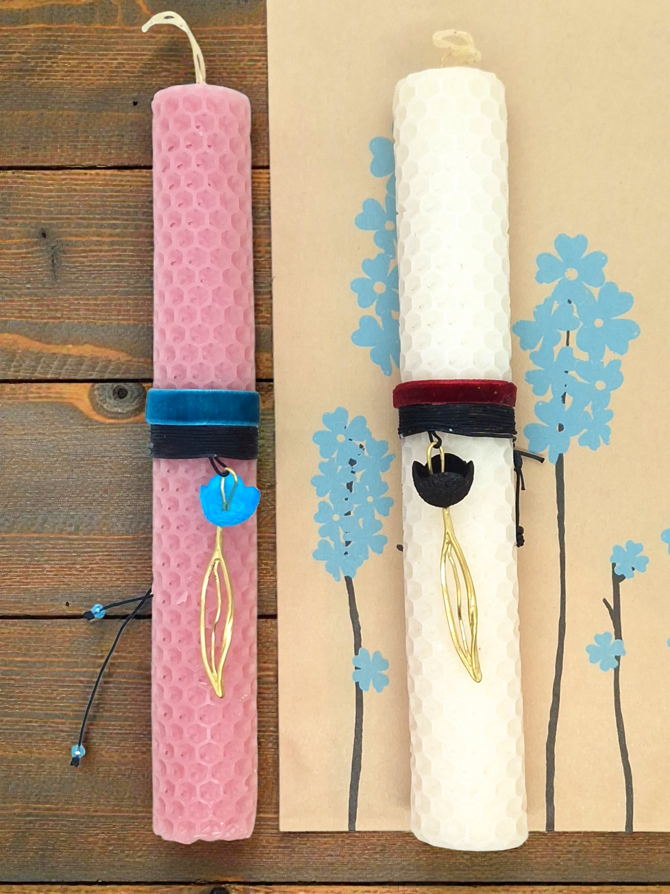 Λαμπάδα με Κολιέ Τουλίπα Γαλάζια - Μαύρη