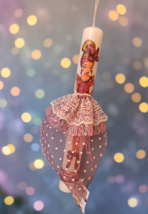 Λαμπάδα Μπαλαρίνα με Ροζ Πουά