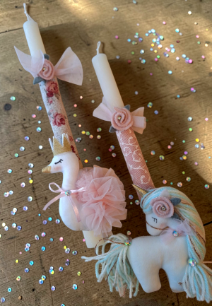 Λαμπάδα με Χειροποίητο Ζωάκι Κύκνο ή Μονόκερο