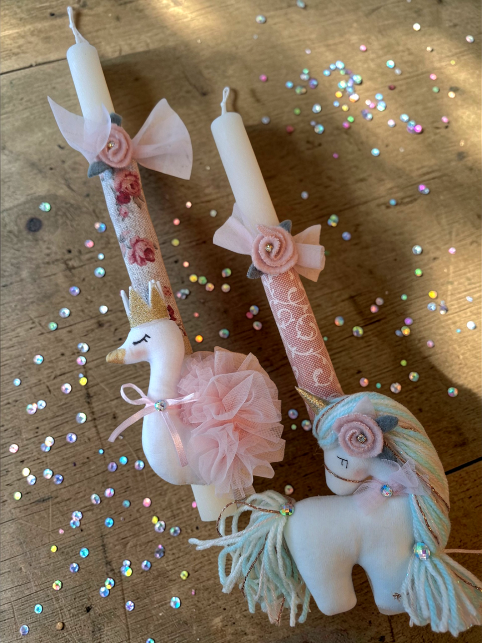 Λαμπάδα με Χειροποίητο Ζωάκι Κύκνο ή Μονόκερο