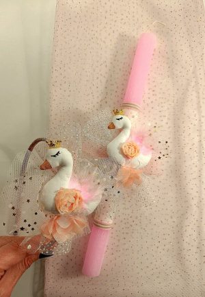 Λαμπάδα Κύκνος με ασορτί Στέκα Μαλλιών