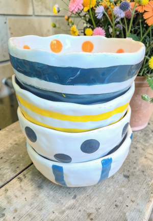 Κεραμικό Μπολ Ρίγες και Πουά